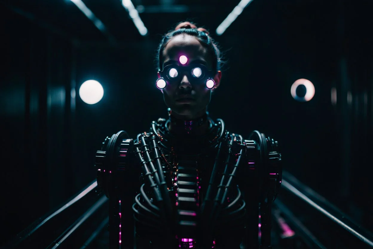 Lush Void: The Solar-Cyborg, Underpunk, imperfection, natural lighting, cinematic, Fuji Film, Anamorphic lens, 2040s, deep depth of field, Solarpunk