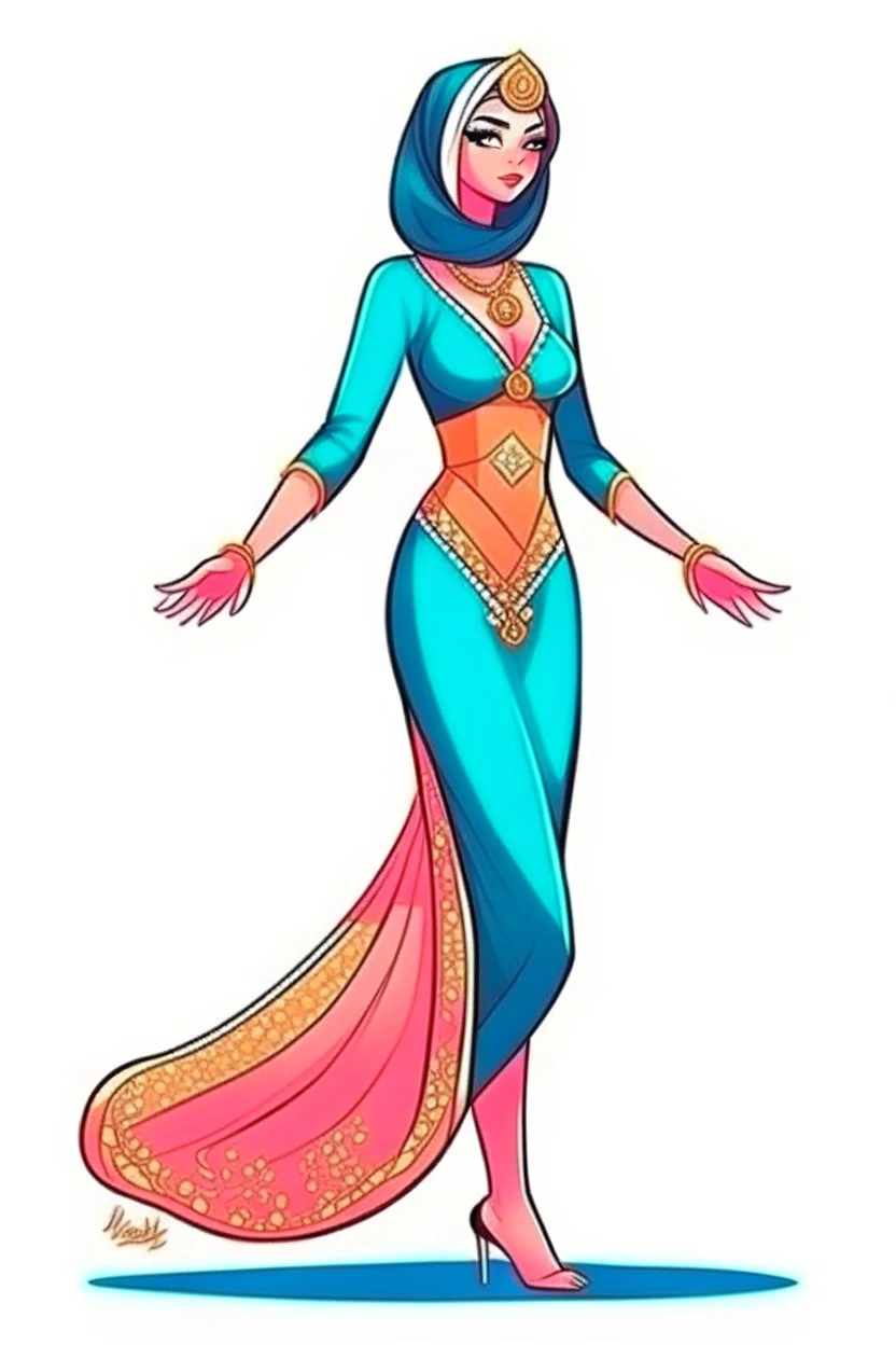 full body portrait of a fit princess with extremely muscular body in hijab and expensive designer swimsuit