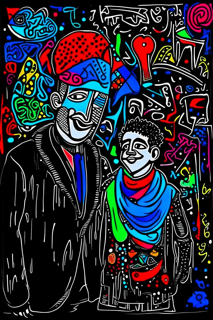 expressionism, Pixar style, in abstract art Basquiat, Picasso, Miro, Kandinsky, Klee, Birell, Fairey, Ardon, Buffet and Picasso style, HD --s 750 --v 5.1 --style raw, water color, black background