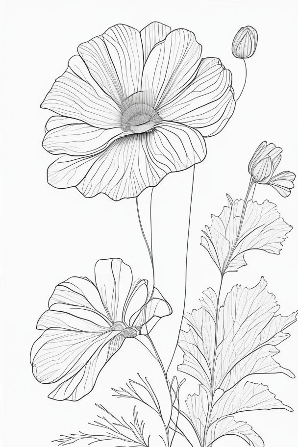 outline art for cute flower coloring pages with which, White background. sketch style, clean line art, white background, no shadow and clear