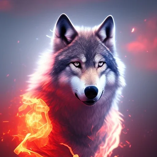 Wolf, red, fire, blue, water, 8K, cinematic lighting, sharp focus, masterpiece, expert