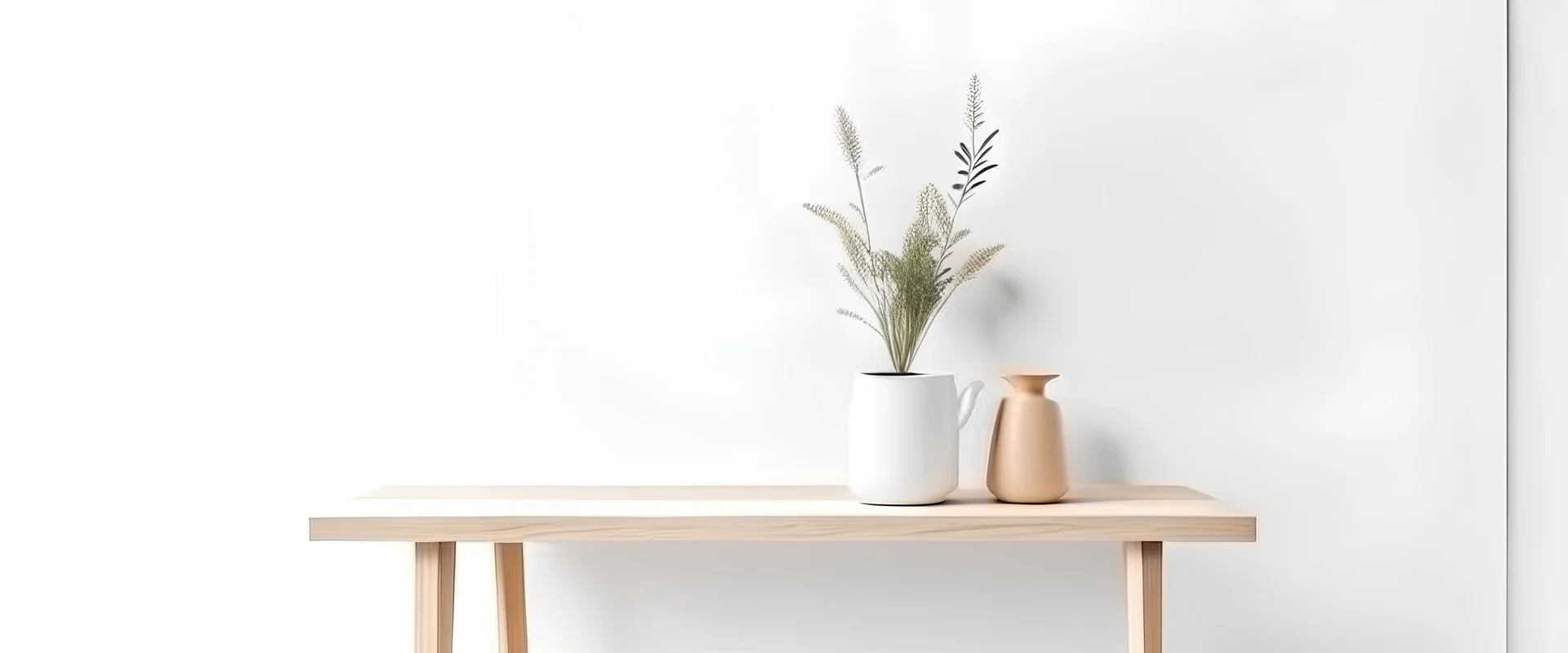 Empty wooden white table over white wall background, product display montage. High quality photo