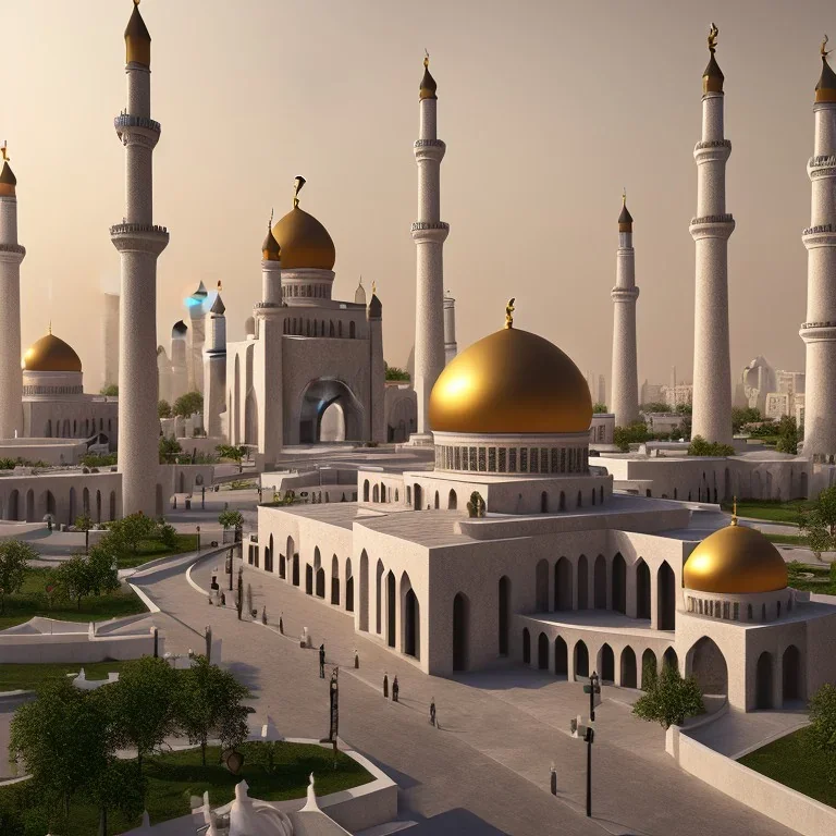 landscape, a mosque, Qatar city, realistic, outside view, and cinematic license.