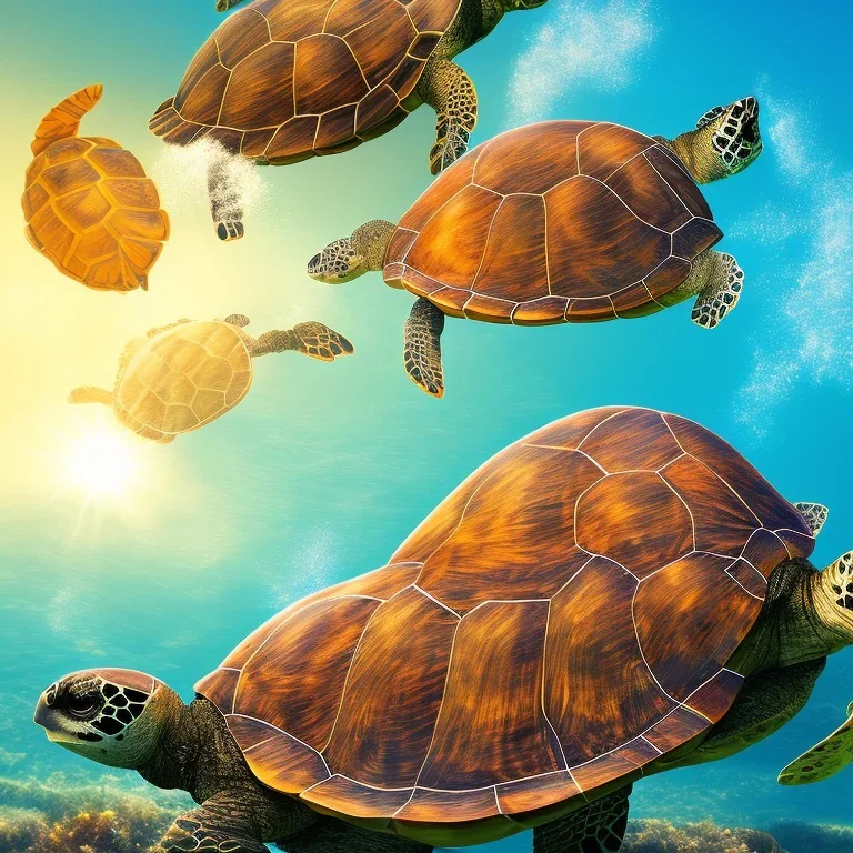 happy turtles, ocean, beach with trees, bright sun