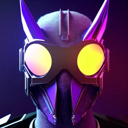 futuristic purple masked villain in galaxy, teal and purple smoke, detailed, realistic, 4k