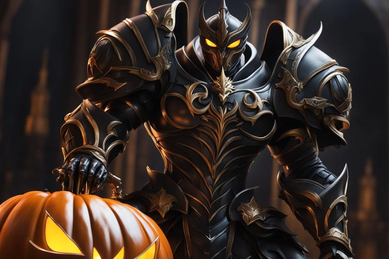 Armor Monarch venom in anime artstyle, pumpkin, halloween them, close picture, fantasy world, intricate details, highly detailed, high details, detailed portrait, masterpiece,ultra detailed, ultra quality