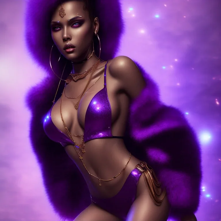 full body shot, masterpiece, best quality,dark skin, sparkling eyes, fluorescent skin,purple-dark makeup, gangsta armed , highly detailed body, sun light, 4K, RAW, depth of field, high contrast, realistic details, 24mm