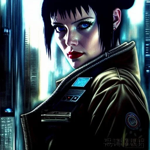 fullbody portrait in oil on canvas ,beautiful female robot, ominous, intense stare, sad eyes, post-apocalyptic in a cyberpunk city, ghost in the shell, Akira, BladeRunner movie poster, masterpiece, realistic, intricate detail, sci-fi fantasy style, volumetric lighting, particles, highly detailed ,cinamatic , deep colours,8k, by Caravaggio