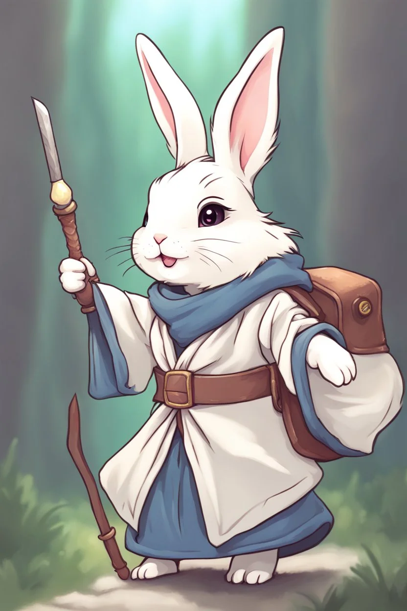 Cute bunny adventurer wizard robe dnd art realism