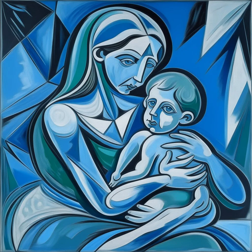 picasso moeder met kind blauw