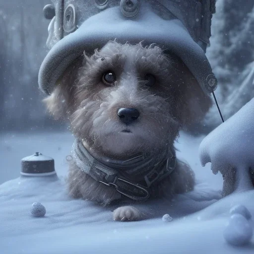 SAD,SCARED, LONELY DOG TIED UP OUTSIDE OF HOUSE, winter, 8k resolution, high-quality, fine-detail, intricate, digital art, detailed matte, volumetric lighting, illustration, 3D octane render, brian froud, howard lyon, selina french,