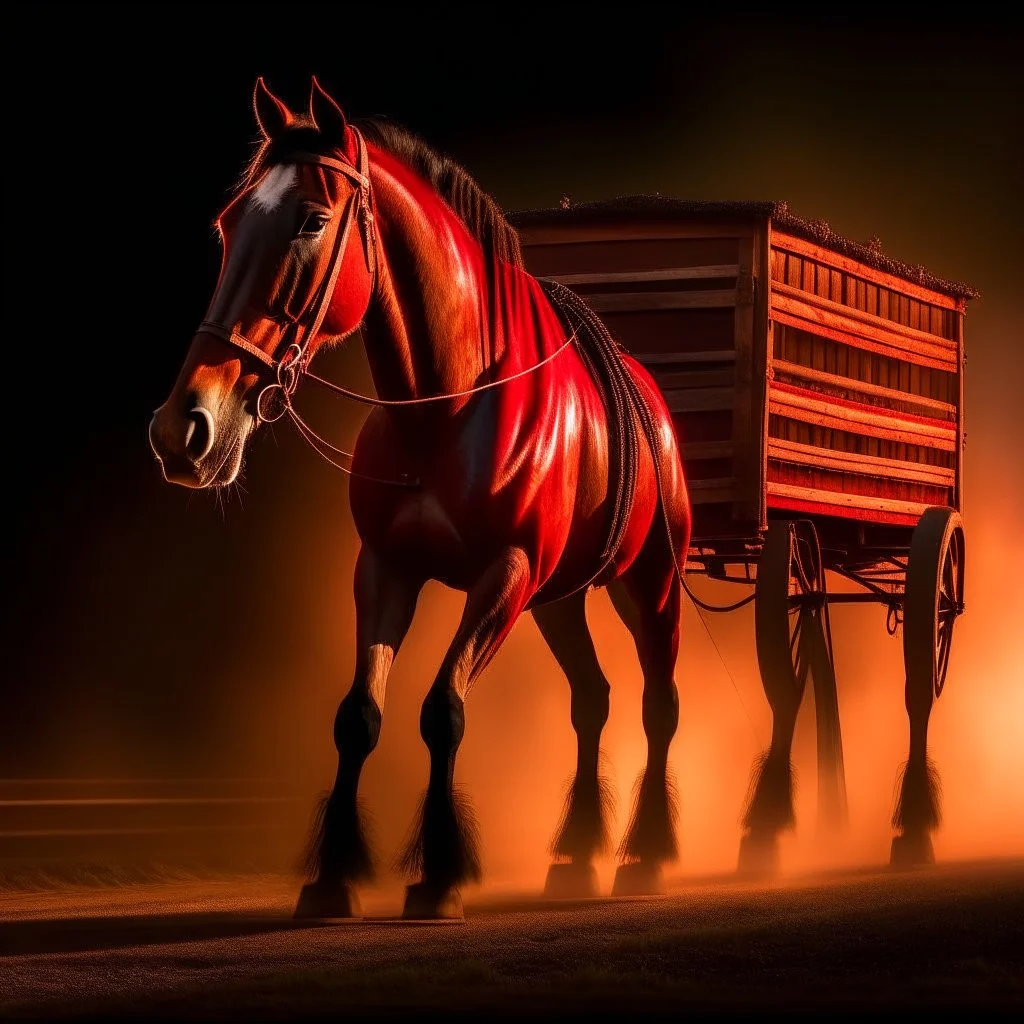 horse wagon, motion blur, 8k, downlight, soft light, depth of field, photorealism, trending on art station, lotsa detail