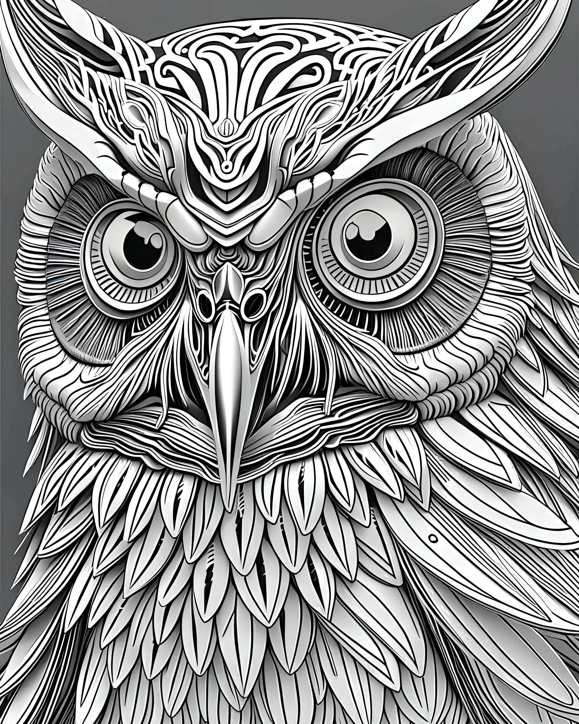 owl, black and white coloring page, white background, digital Art, perfect composition, beautiful detailed intricate insanely detailed octane render trending on artstation, photorealistic concept art, soft natural volumetric cinematic perfect light, chiaroscuro, masterpiece, oil on canvas, raphael, caravaggio, greg rutkowski, beeple, beksinski, giger, black and white still, digital