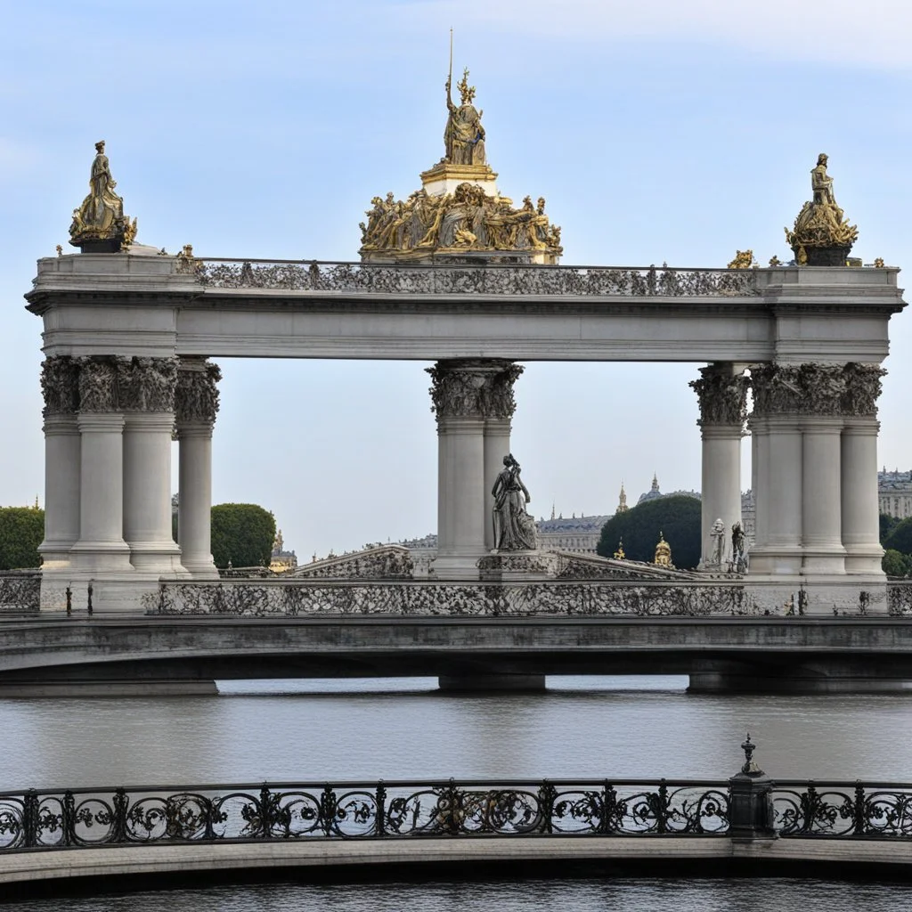 [mexican high res photo Head Lopper style by Andrew MacLean] Pont Alexandre III. Statue représentant "la France de Charlemagne"