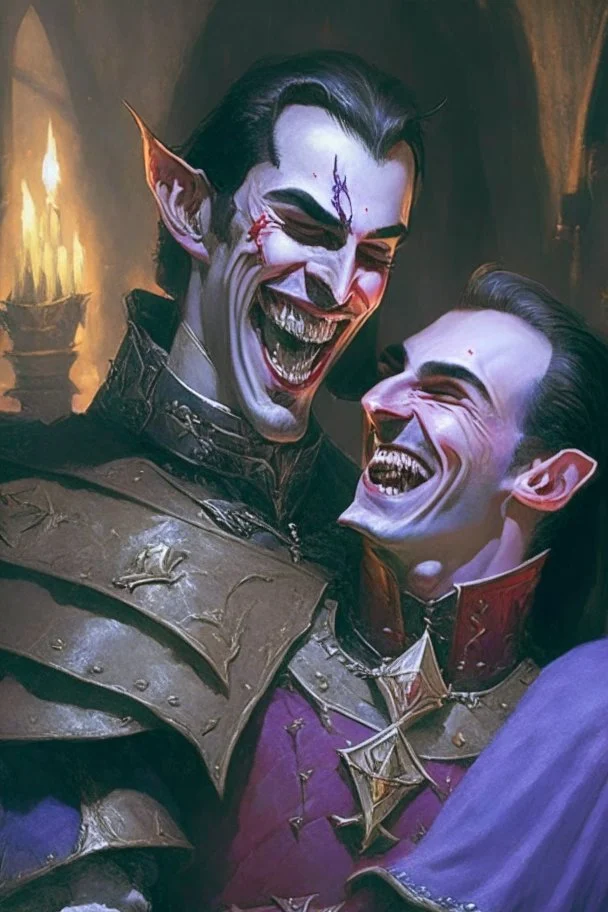 Strahd von Zarovich choking a paladin with an evil grin