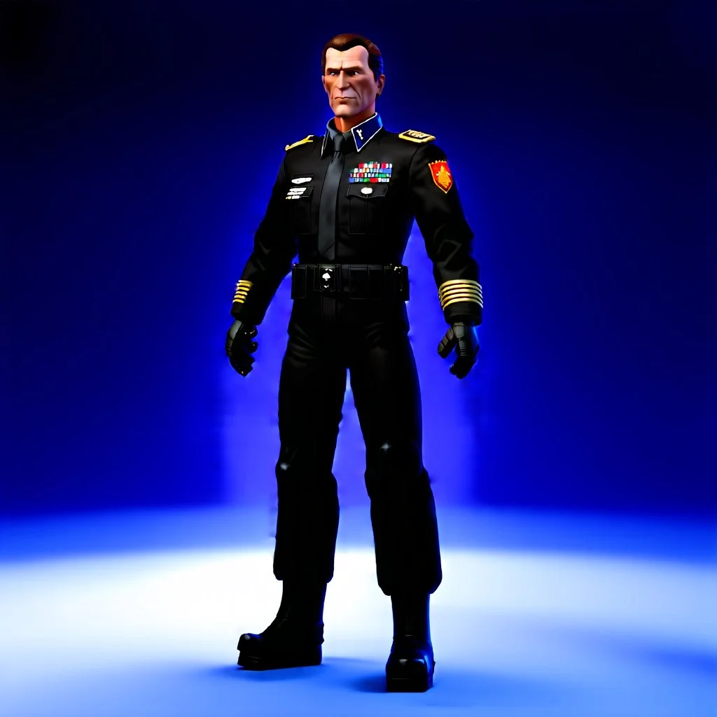 commander, middle aged, military, sci fi, ps2 graphic, full body, t pose, 3d, render,