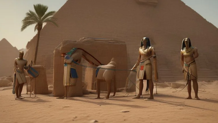 Ancient Egyptian soldiers tying large bags