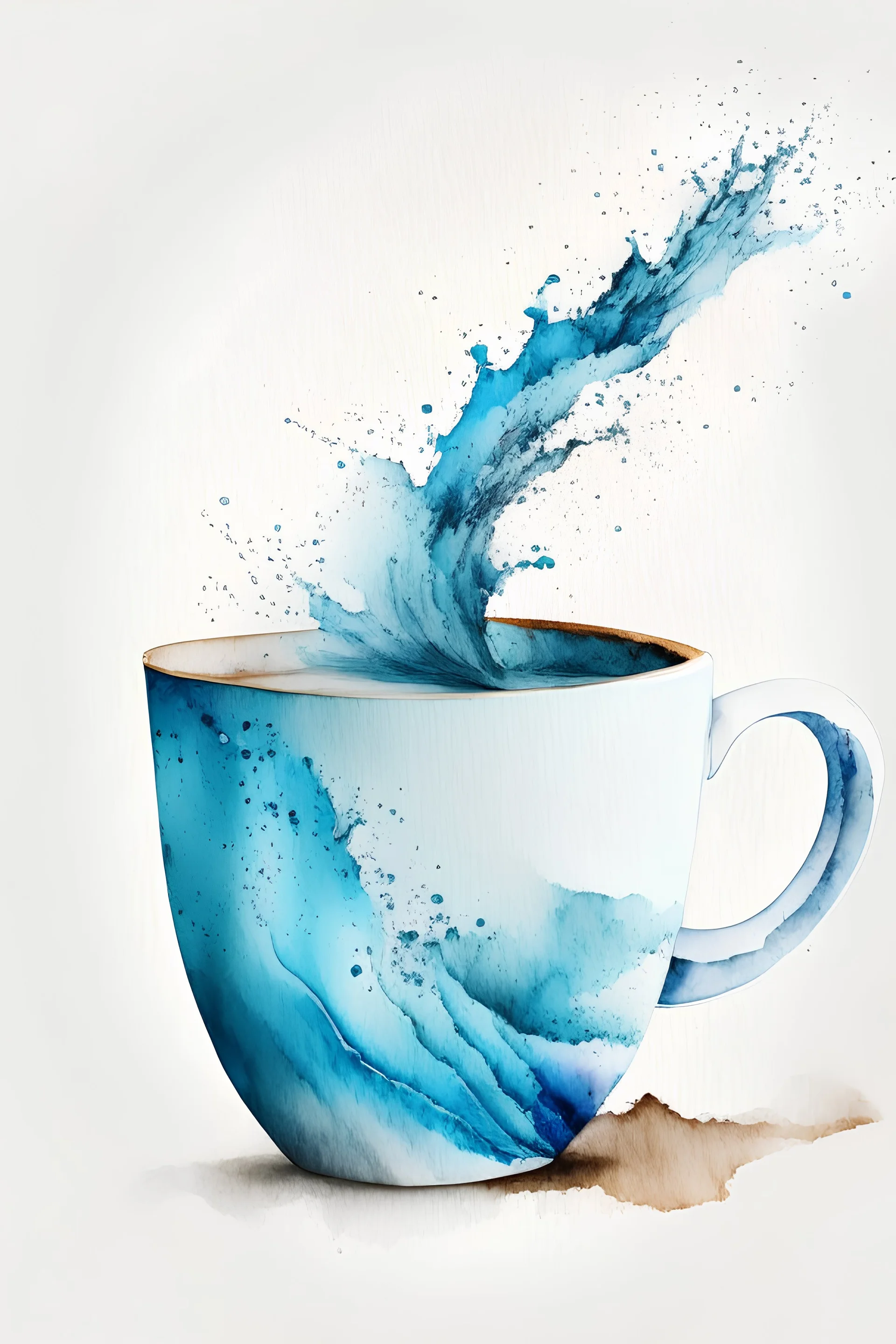 a coffee cup with white and Bluewater color background