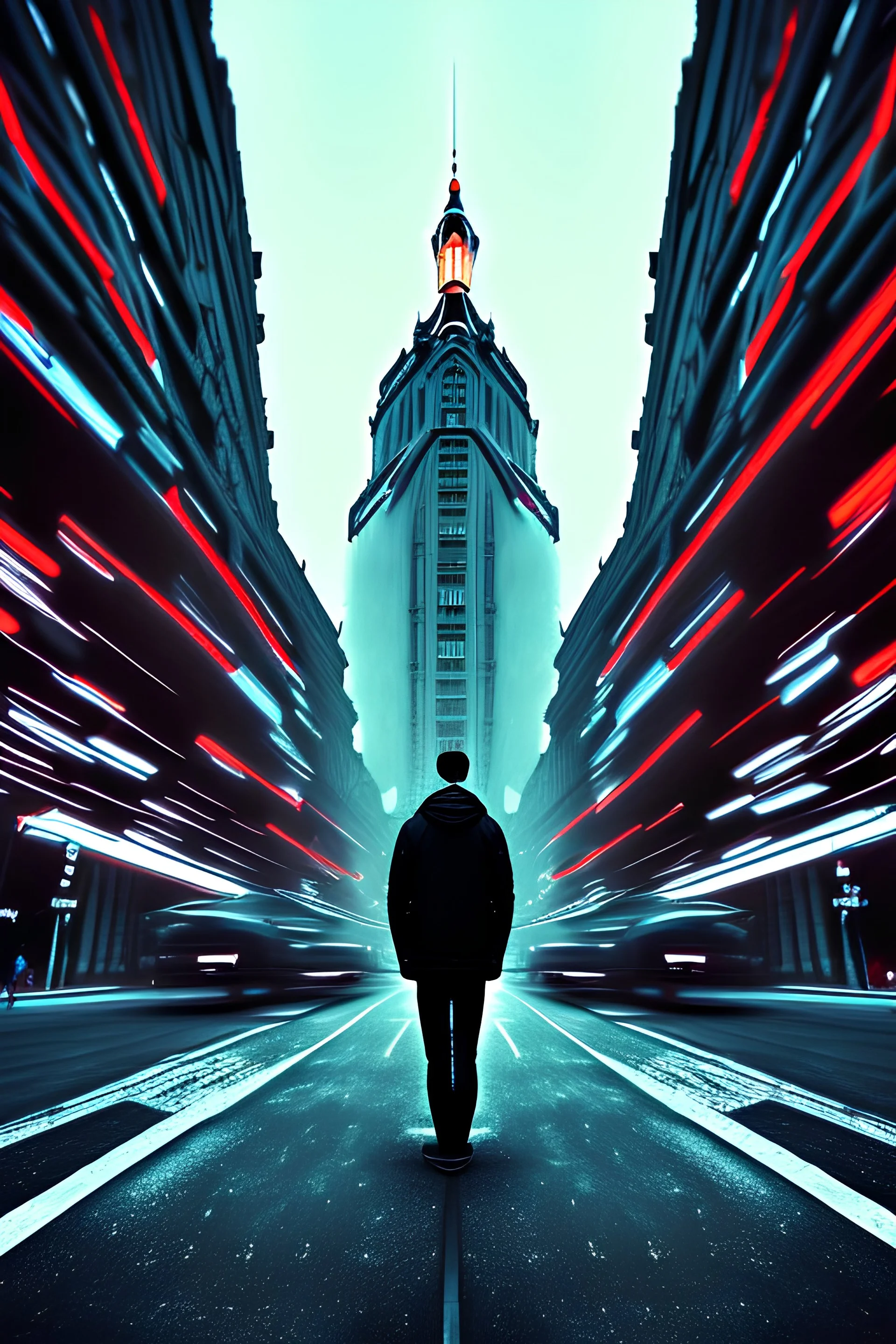 City,one-man on street,dark