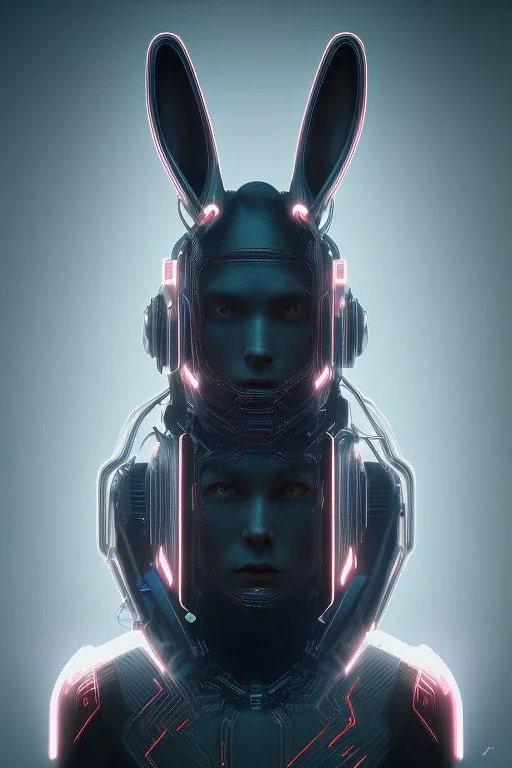 MCU Portrait, Front image, cyberpunk rabbit woman, mask, black red color, latex dress, photo studio, highly detailed, concept art, smooth, unreal engine 5, god rays, ray tracing, RTX, lumen lighting, ultra detail, volumetric lighting, 3d, finely drawn, high definition, high resolution.