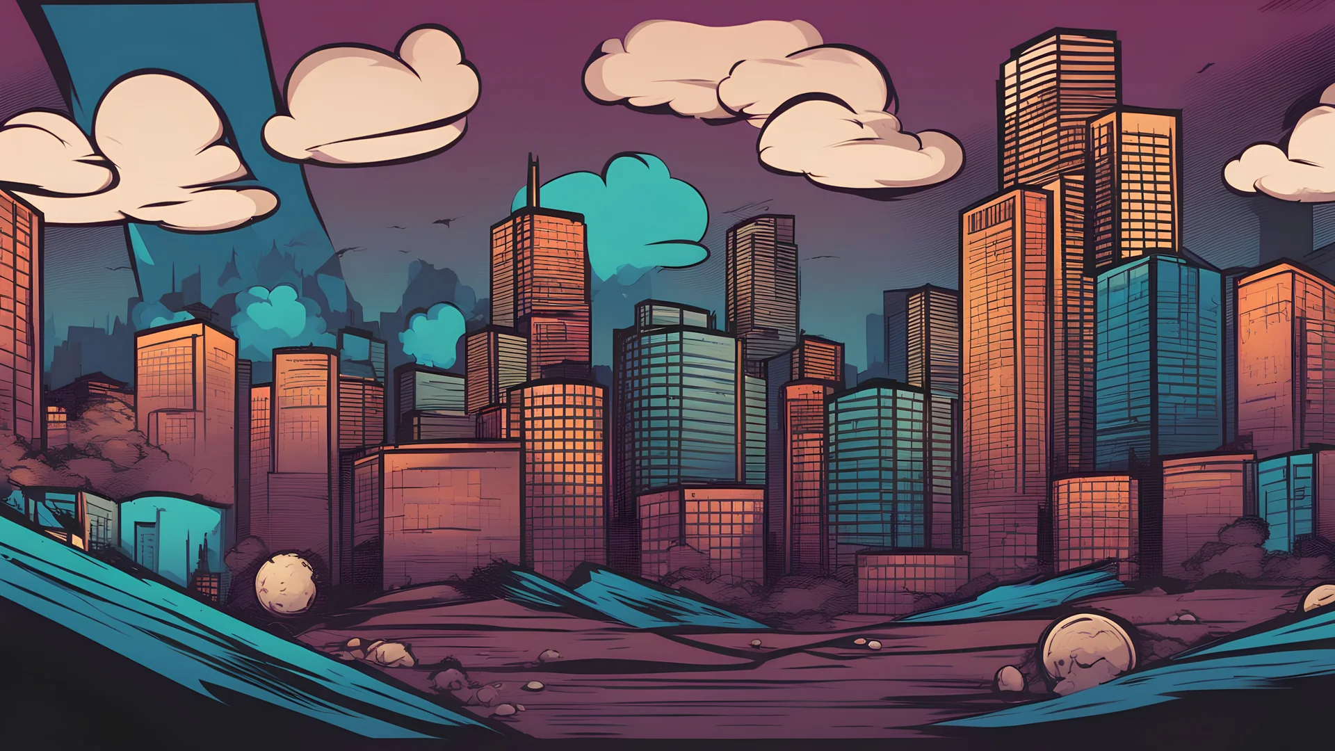 Comic book style background for a gaming streamer skyline