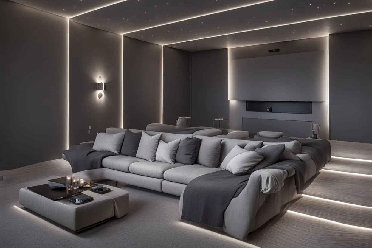 home cinema room with LED lighting in the walls make sure the room is completely symmetrical