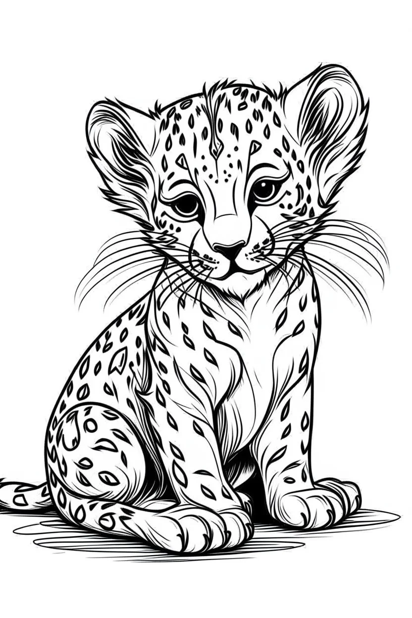 outline art for Cheetah Cub coloring pages with sitch, white background, Sketch style, full body, only use outline, toddlers style, clean line art, white background, no shadows and clear and well outlined.