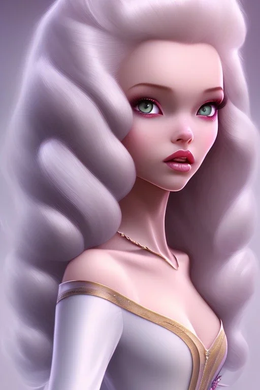 Snow white, beautiful, soft, straight and long and blonde haire, background pink and brillante