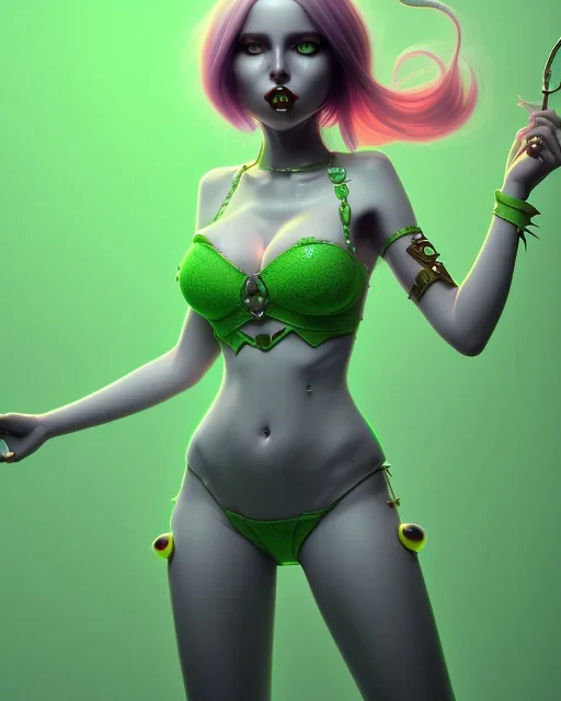 isometric clean art of a cute demon Succubus girl with red hair and green eyes and black horns, soft lighting, soft pastel gradients, high definition, 3d icon clay render, blender 3d