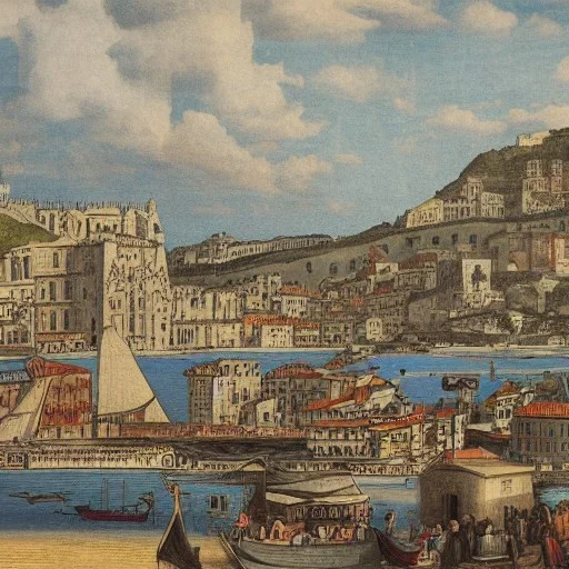 naples harbour medieval print