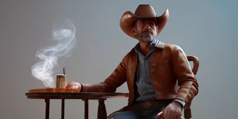 cowboy sitting in a chair and smoking a cigarette