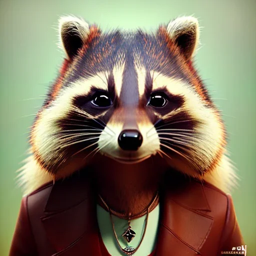 award winning portrait of a female anthropomorphic raccoon with tribal jewelry. character design by cory loftis, fenghua zhong, ryohei hase, ismail inceoglu and ruan jia. unreal engine 5, artistic lighting, highly detailed, photorealistic, fantasy