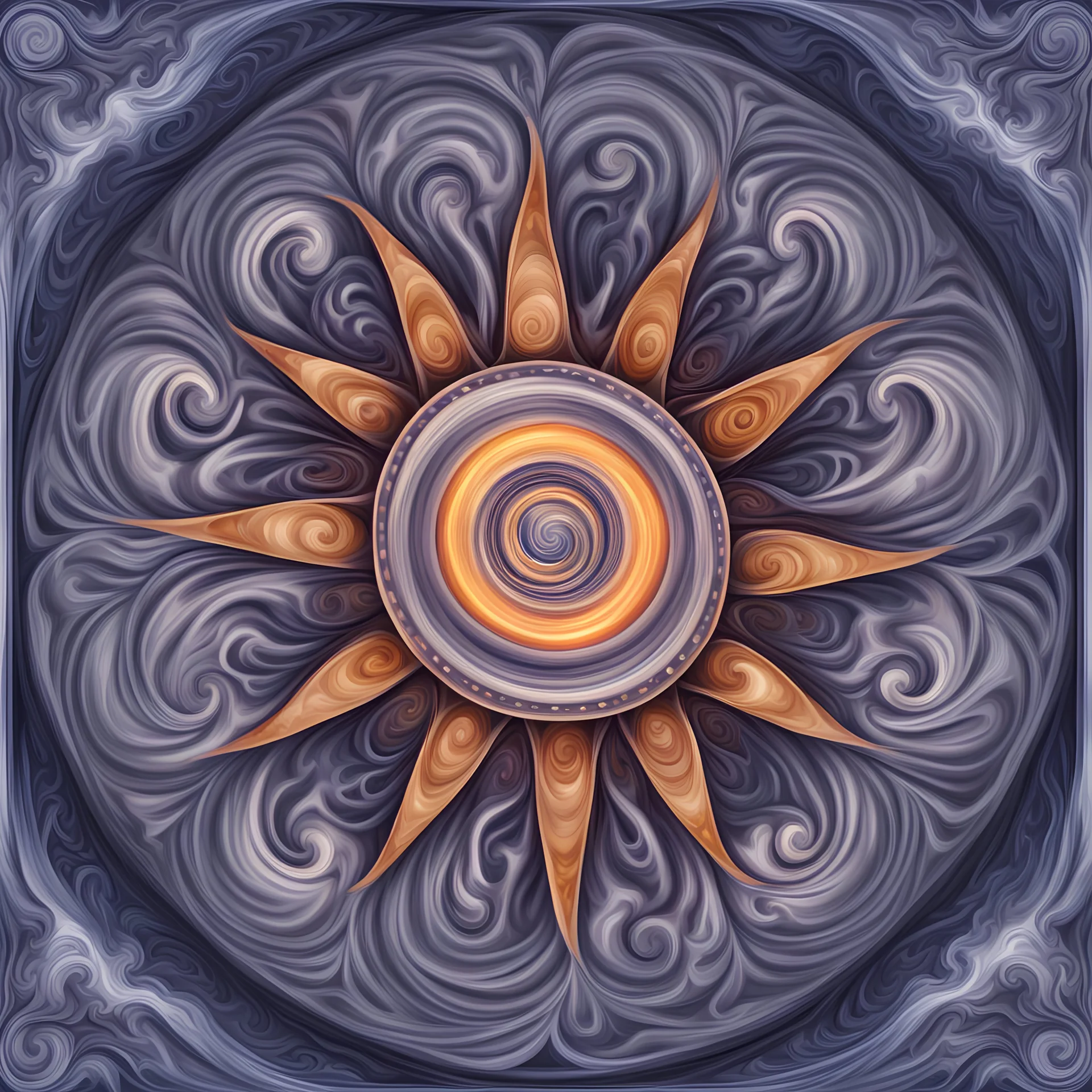 whirlpool vortext of great wonder and majesty, spinning magical whirl, symmetrical sun symbol