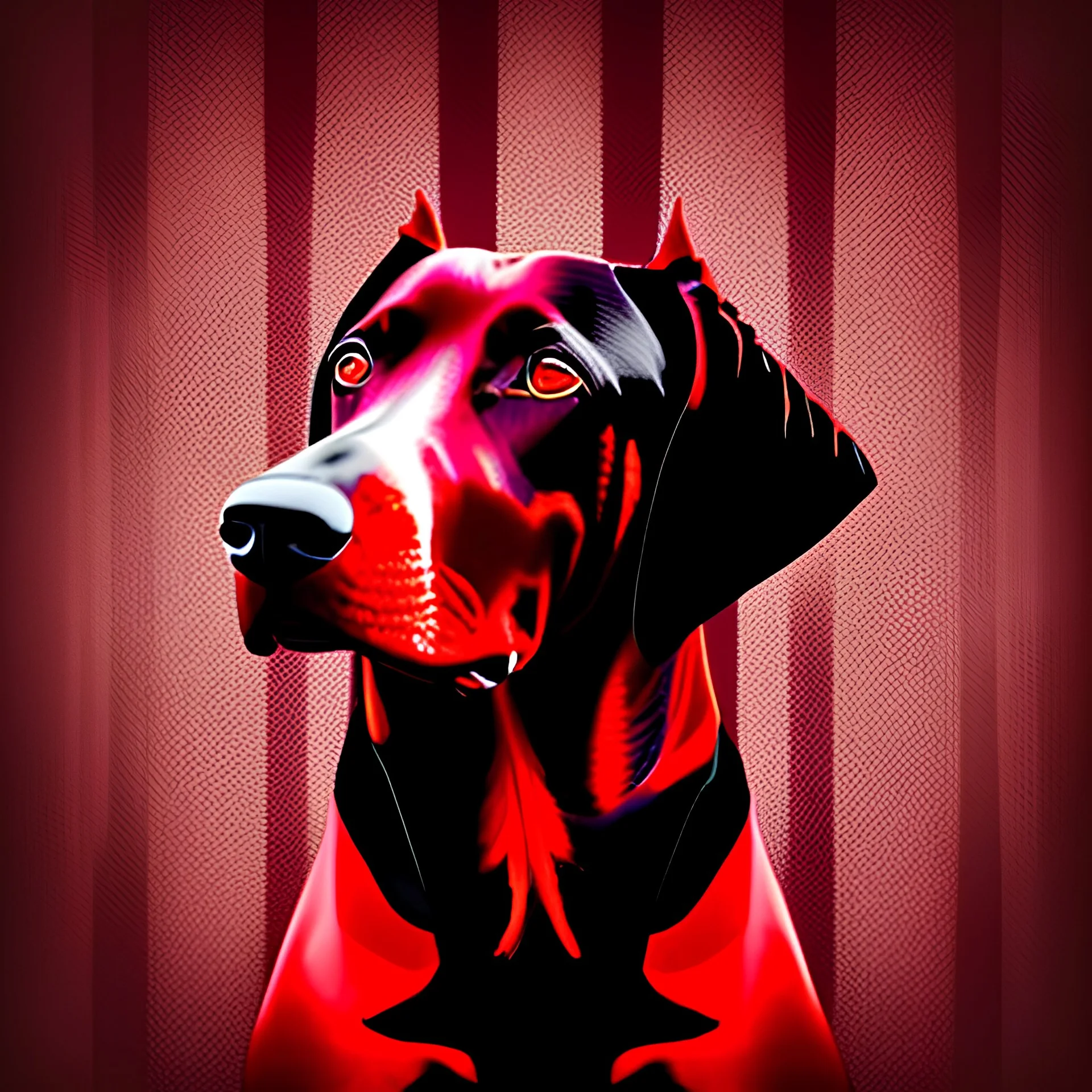 Perro Doberman color negro y rojo vino tinto arte retro de frente fondo blanco