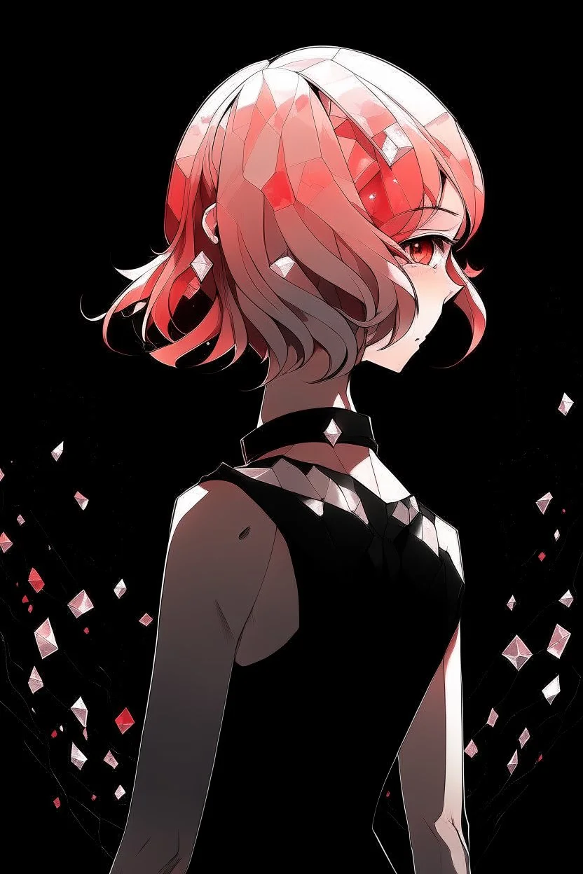 Padparadscha - Houseki no Kuni girl on a black background stands with her back but turns to face the screen