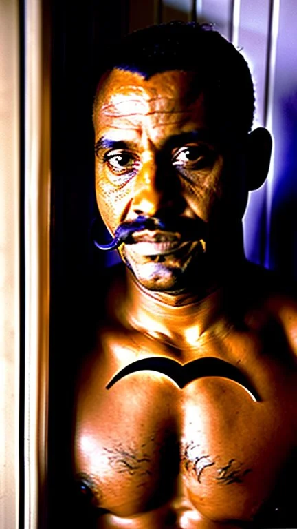 portrait photo of stocky marocan with moustache 40 years old under the shower, manly chest, big tights, in a old bathroom, misery and poverty, photorealism, 35mm lens, ultra detailed