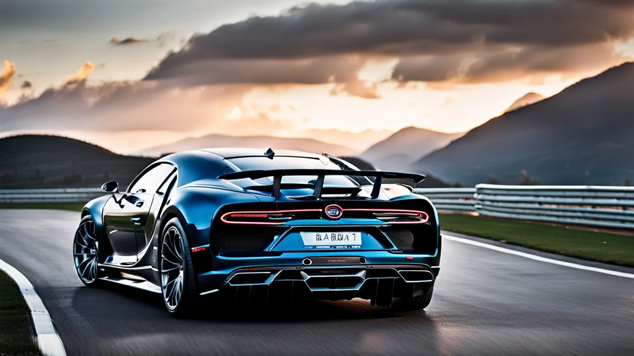 Rear View A stunningly realistic (((Bugatti Chiron x brabus))), intricate detail and perfection in every surface, glimmering metal and luxurious contours, a (perfect model) for a desktop wallpaper fit for high resolution screens, evoking a sense of futuristic elegance in a (4K cinematic atmosphere).
