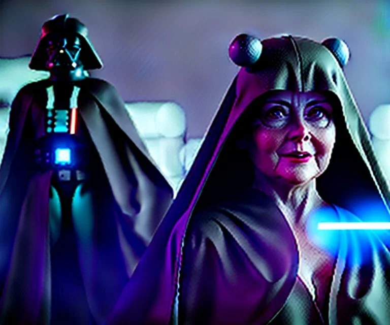 Star wars animation, Abby Lee miller, cloak, headdress, holding lightsaber, hands