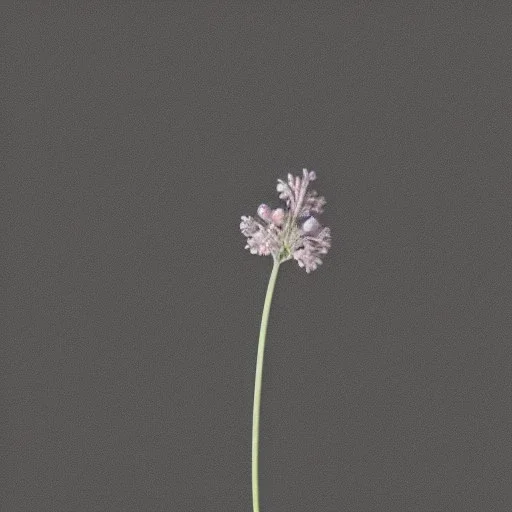 tiny delicate long stem flower, beautiful composition, centered in frame, pastel colors, plain solid color, highly intricate, extremely ornate, highly detailed, photorealistic, chiaroscuro, aesthetic layout, monochrome pantone, minimalist photography, hyper realistic, octane render, minimalist art