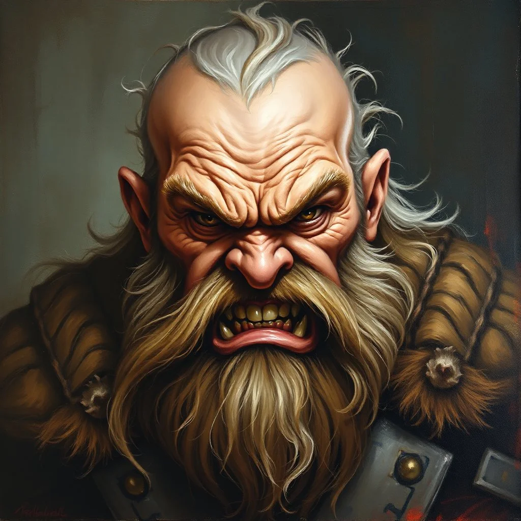Dnd, handpainted by a renaissance artist, oil painting, head portrait, sturdy, mighty, grizzled, old, angry, barbarian