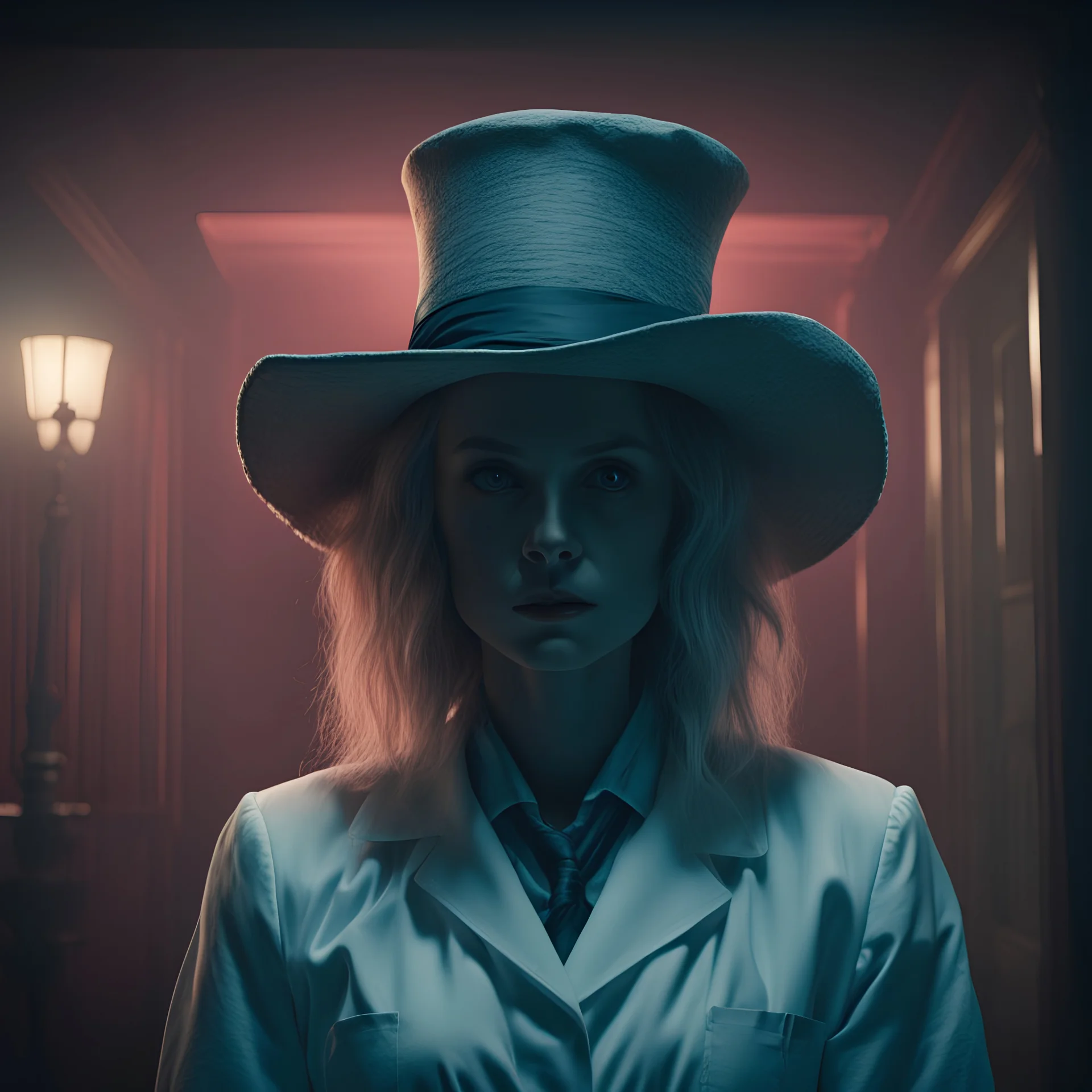 spooky movie still, Rose the Hat character rom "Doctor Sleep" movie, creepy, dramatic, complex contrast, dynamic composition, cell-shaded, beautiful