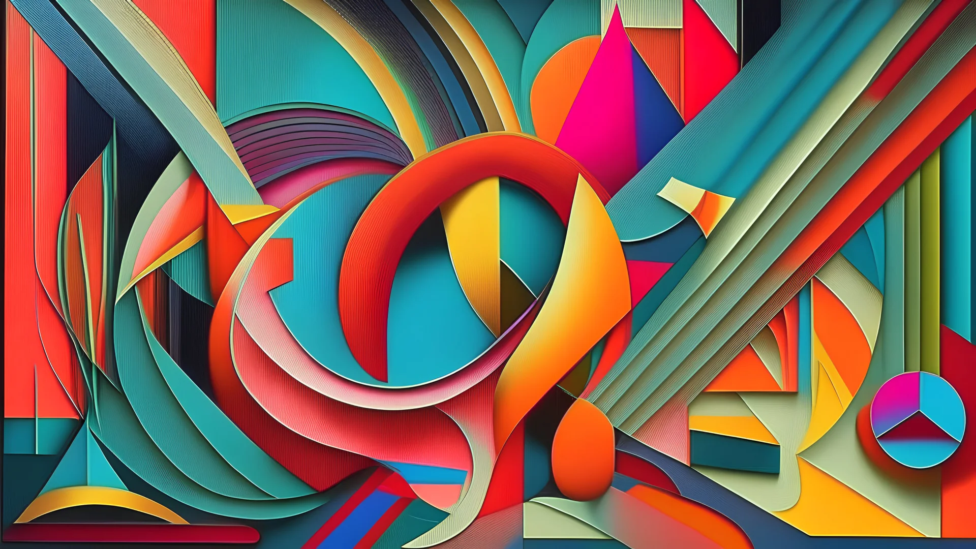 “Vibrant colors,” “Geometric shapes,” “Abstract patterns,” “Movement and flow,” “Texture and layers.” "art deco"
