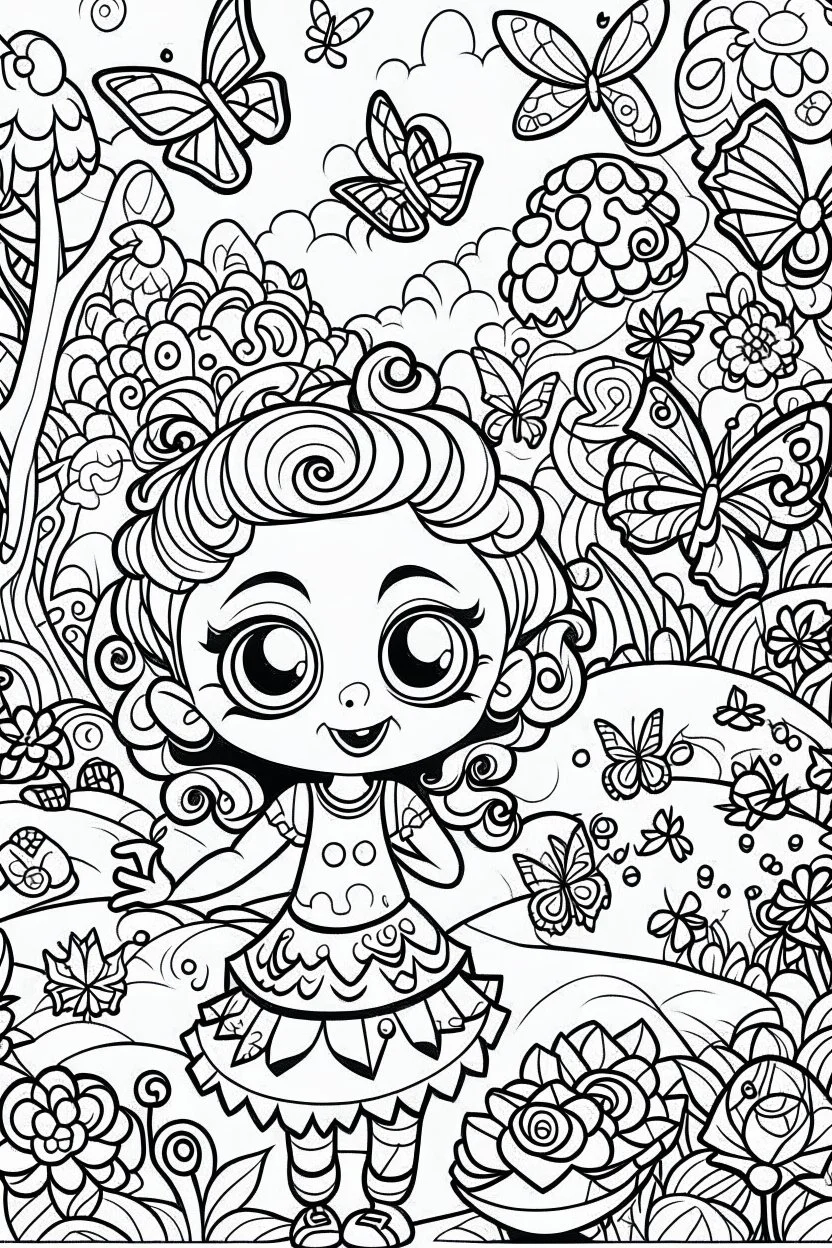coloring pages for kids, Texto " Lisbeth Del Valle " en alta definición, caracterizado al estilo de Cute hello kitty, halloween y flores, ilustración, mariposas,renderizado 3d, vibrante, 3d render, typography, fantasy art , cartoon style, thick lines, low detail, black and white, no shading, --ar 85:110