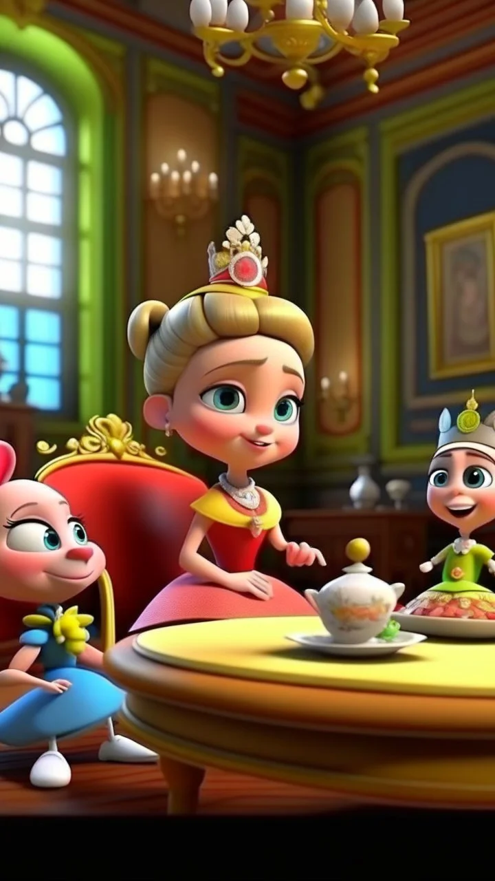 Meeting with royal friends and inviting them to the event, cartoon,3D