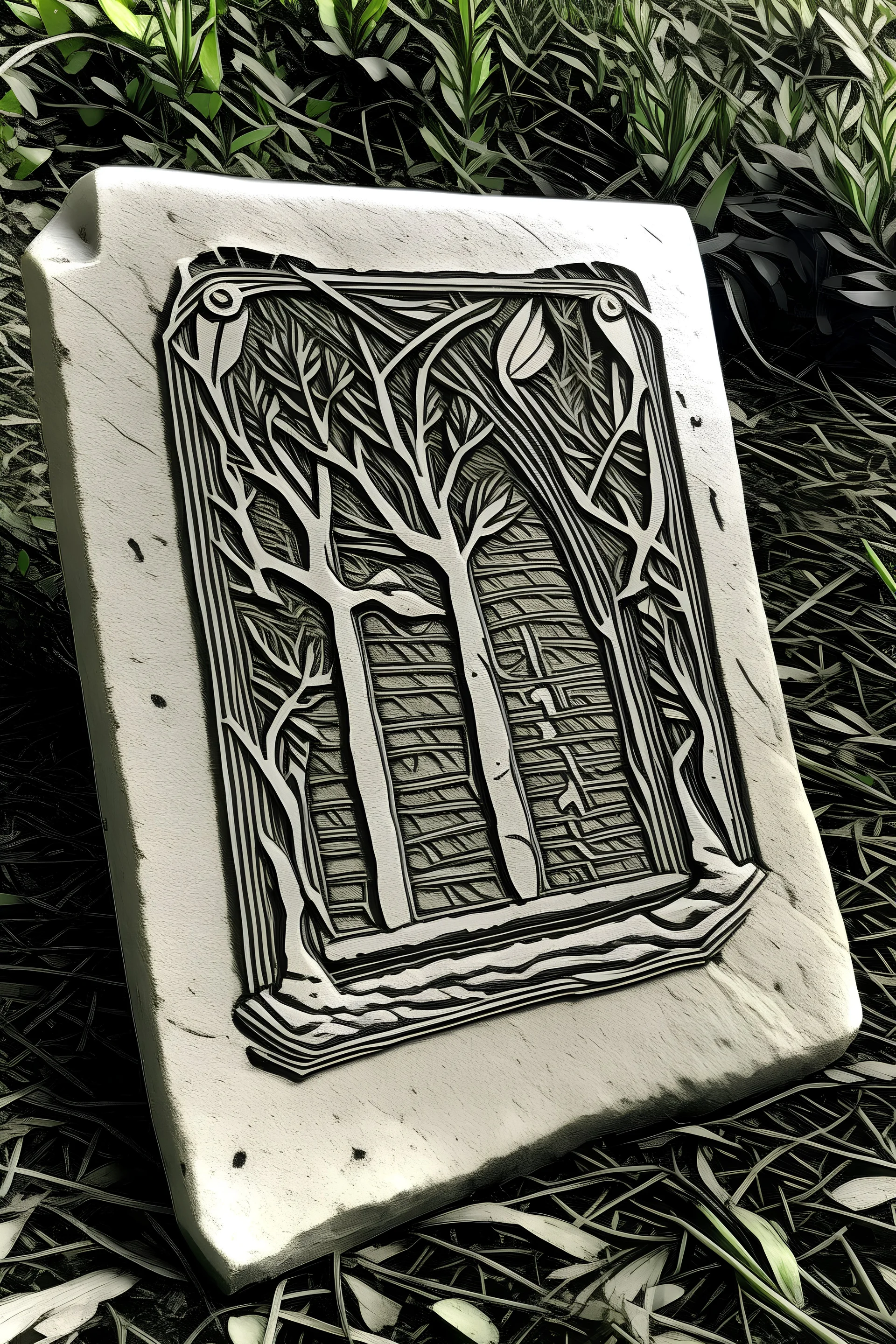 Simple linocut gravestone