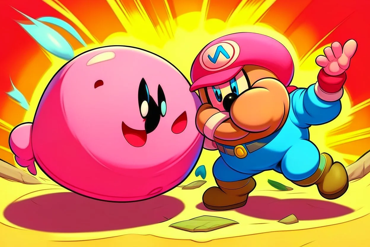 mario fighting buff kirby