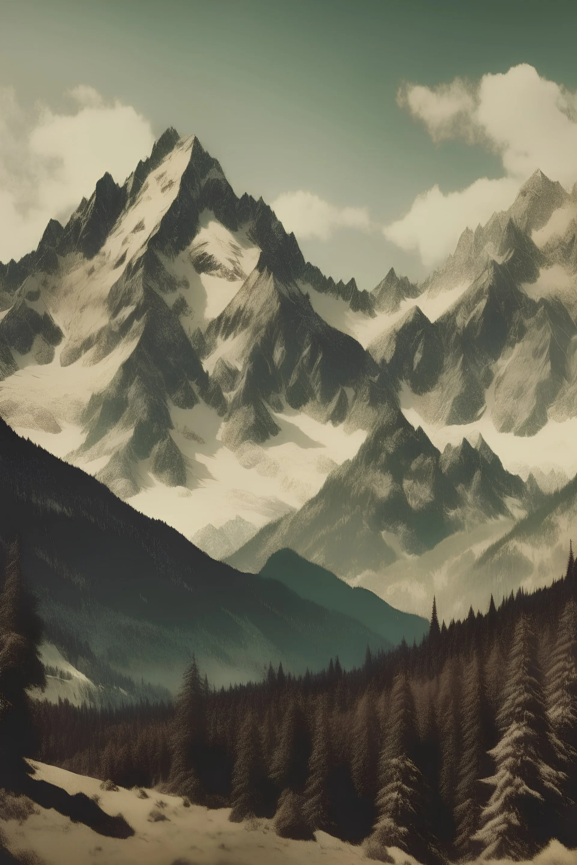 create a vintage image of beautiful mountains