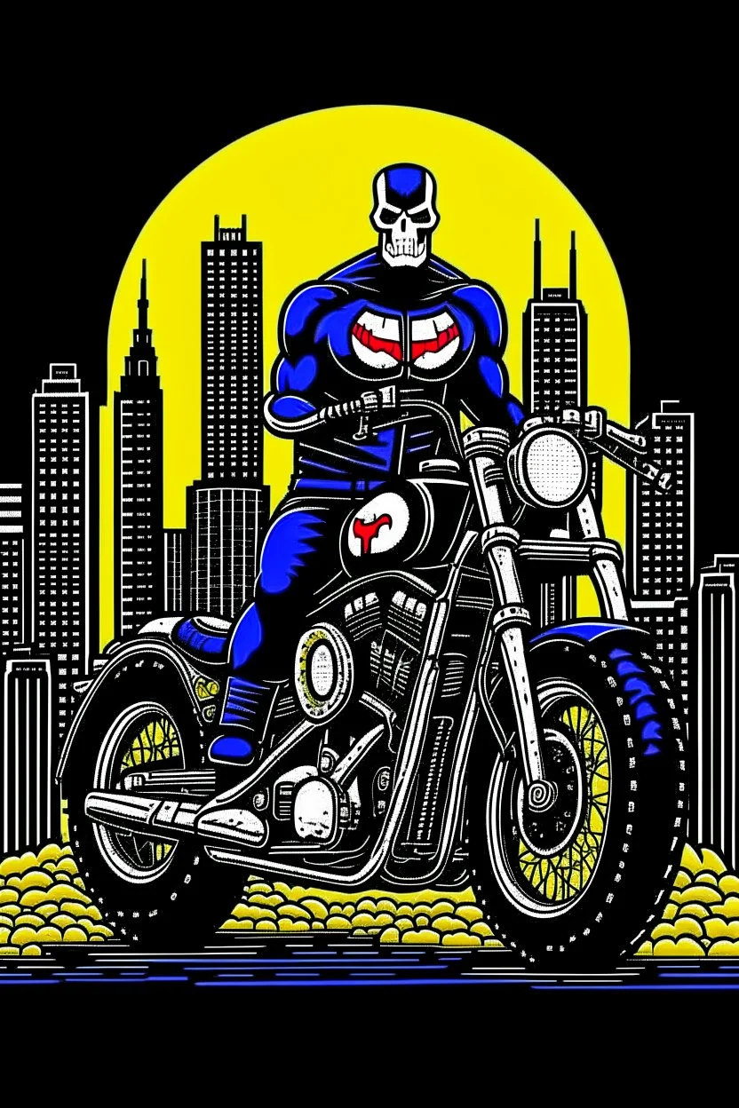 punisher sku;; city motorbike in the style of Hiroshi Nagai