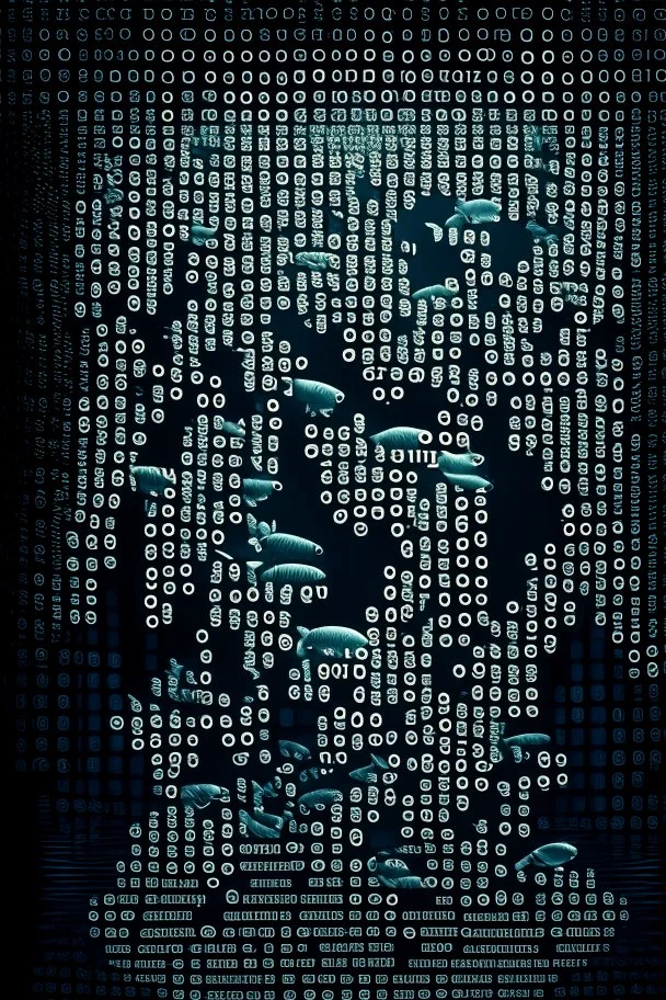 a school of ASCII fish swimming by; art made with keyboard characters