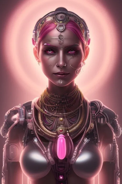 cyborg, indian woman, pink hair, perfekt eyes, smile, real